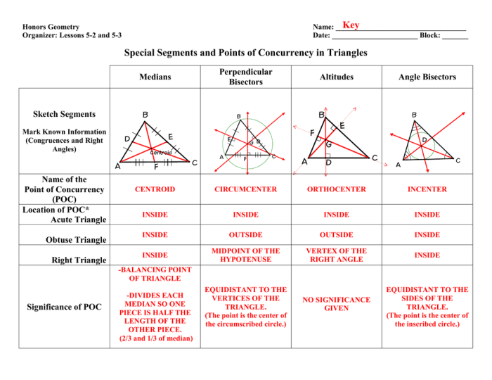 Special segments of a triangle worksheet