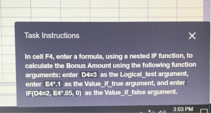 Enter a formula in cell f4 using the if function