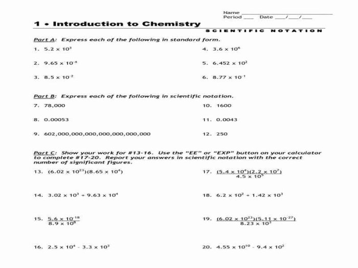 Operations with scientific notation worksheet with answers